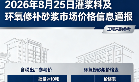 巴东2026年8月25日灌浆料及环氧修补砂浆市场价格信息通报